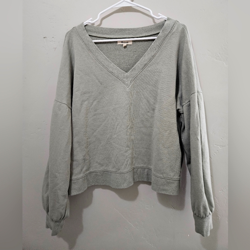 Madewell Sage Green Wide V- Neck Sweater Size L